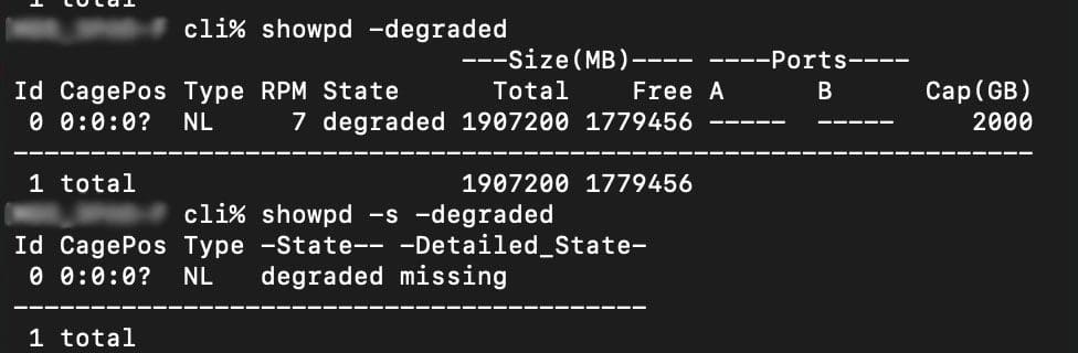 3PAR degraded disk error