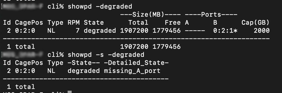 3PAR Degraded Disk Error - Missing A Port