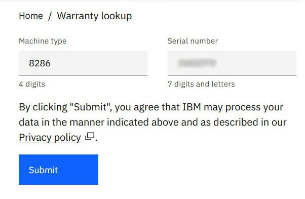 Warranty Lookup Form for IBM