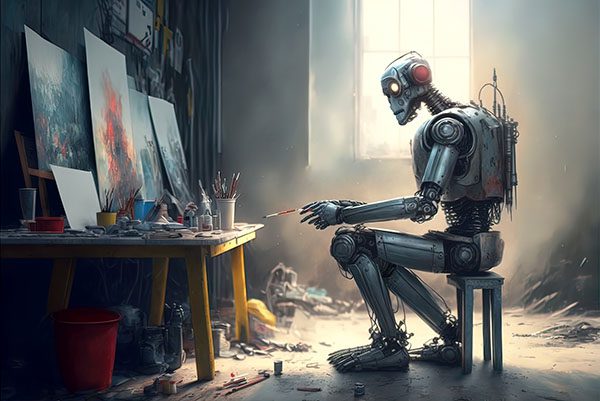 Humanoid robot painting as if it were an artist