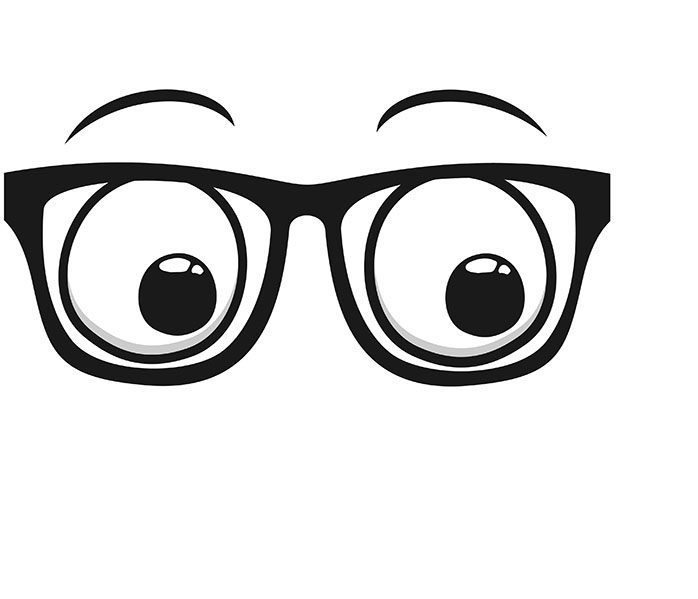 Drawing of glasses with eyes behind them looking to the side