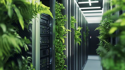 Plants growing between equipment in data center